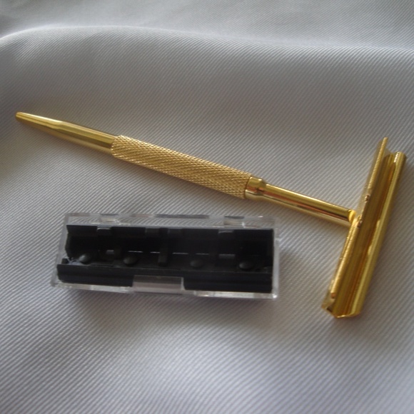 Travel Gold Plated Shaver Razor w Compact & Mirror  NEW - Picture 7 of 10